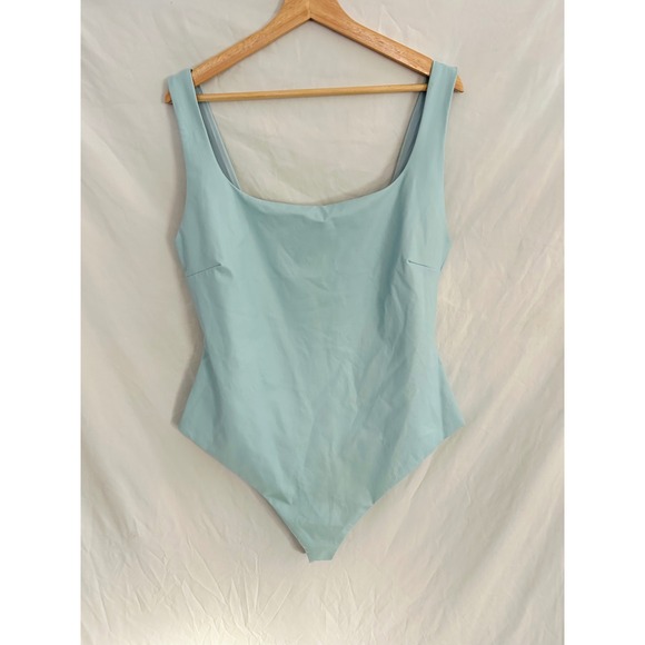 naked wardrobe Tops - Naked Wardrobe Light Blue Square Neck Thong Bodysuit Size 2X